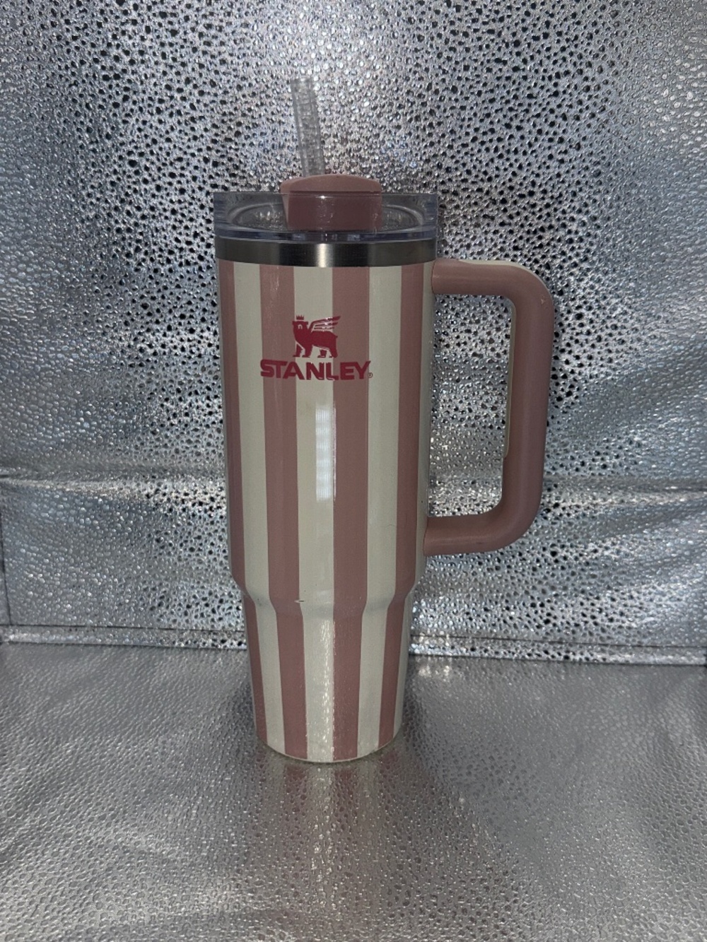 Stanley Quencher H2.0 30oz Peach Whip Cabana Gloss Stripe Tumbler Lid Straw